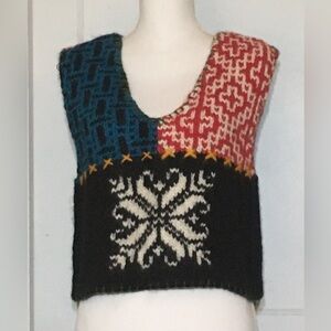 Hand Knit Wool Colorful Knit Vest with Patterned Design